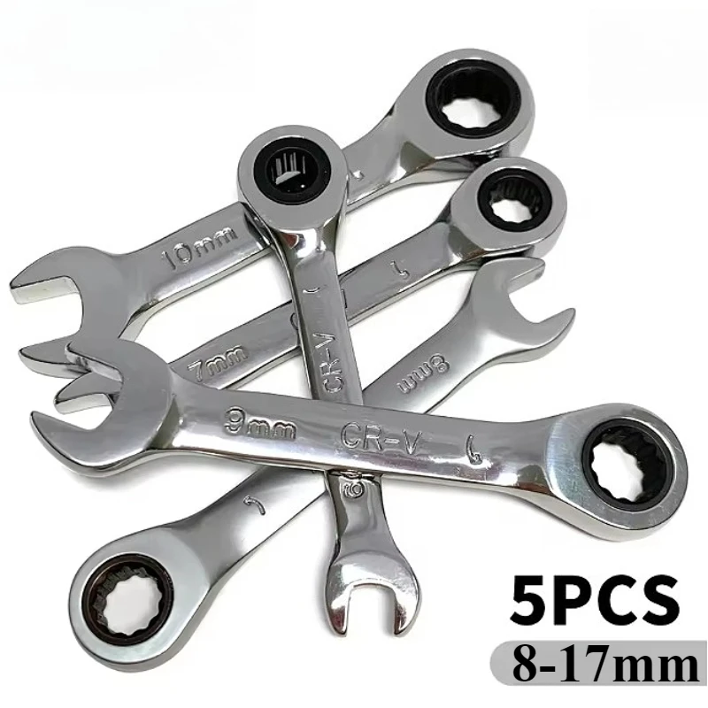 

8-17mm Mini Ratchet Wrench Tool Ultra-short Key Stubby Ratcheting Combination Wrench Mirror Polish for Home Car Repair Tool