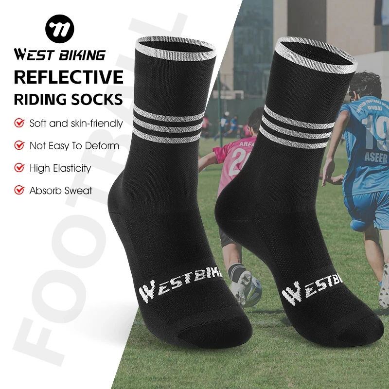 WEST BIKING Outdoor Football Socks Anti Slip Striped Racing Stockings Running Soccer Sport Mid Tube Sock Men Women Cycling Socks