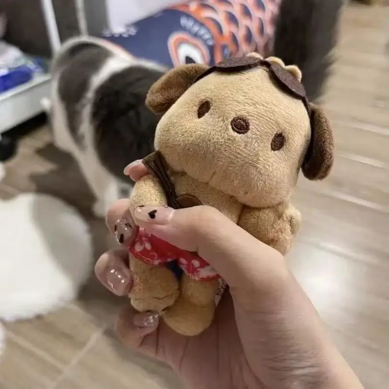 Nuovo Sanrios hawaiano pelle nera carino Pochacco peluche bambola portachiavi ciondolo cartone animato Pochacco borsa accessori regalo giocattoli