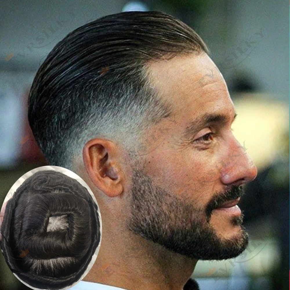 

Super Thin Skin Men's Toupee 0.02mm Invisible Natural Hairline Vloop 80% Density Grey Black 1b40 Blonde Remy Human Hair Capillar