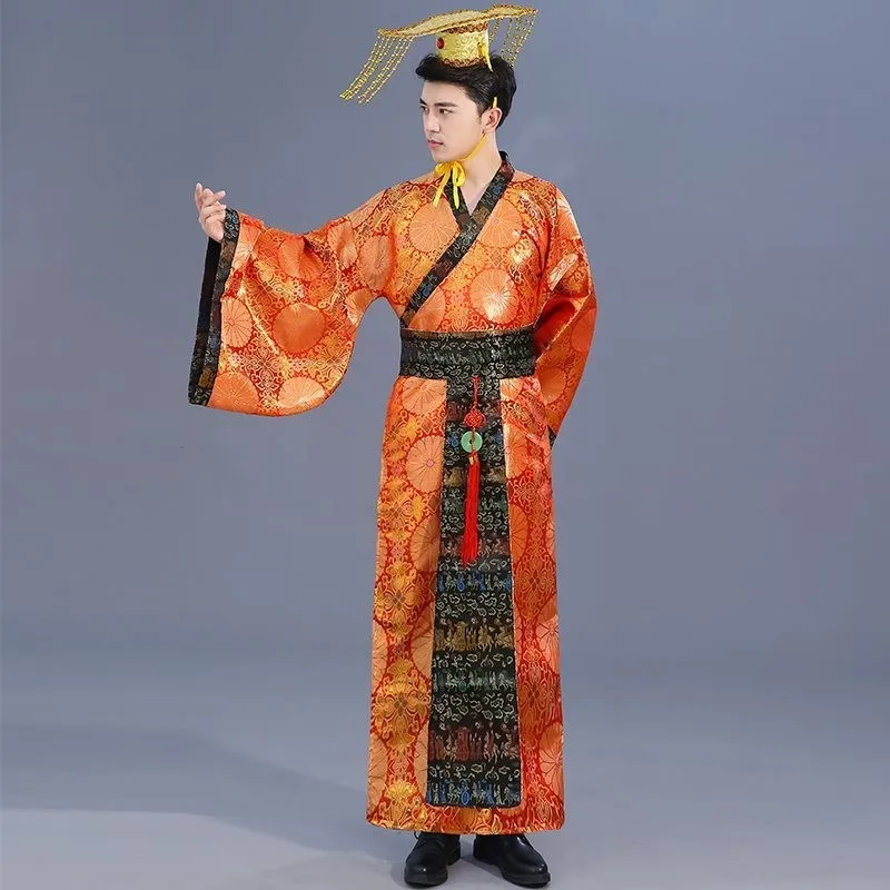 Disfraz Hanfu antiguo para hombre, traje de actuación para adultos, príncipe, dragón, Túnica de la dinastía Han, ropa de Emperor, Cosplay, amarillo