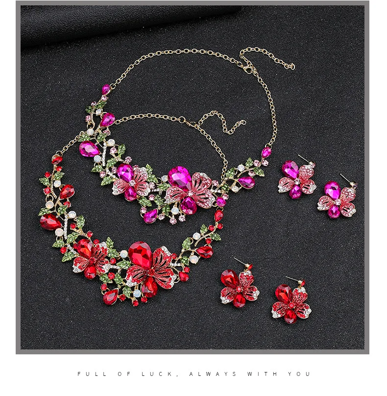 New Multicolored flower necklace set gorgeous bride necklace painted oil jewel clavicle chain