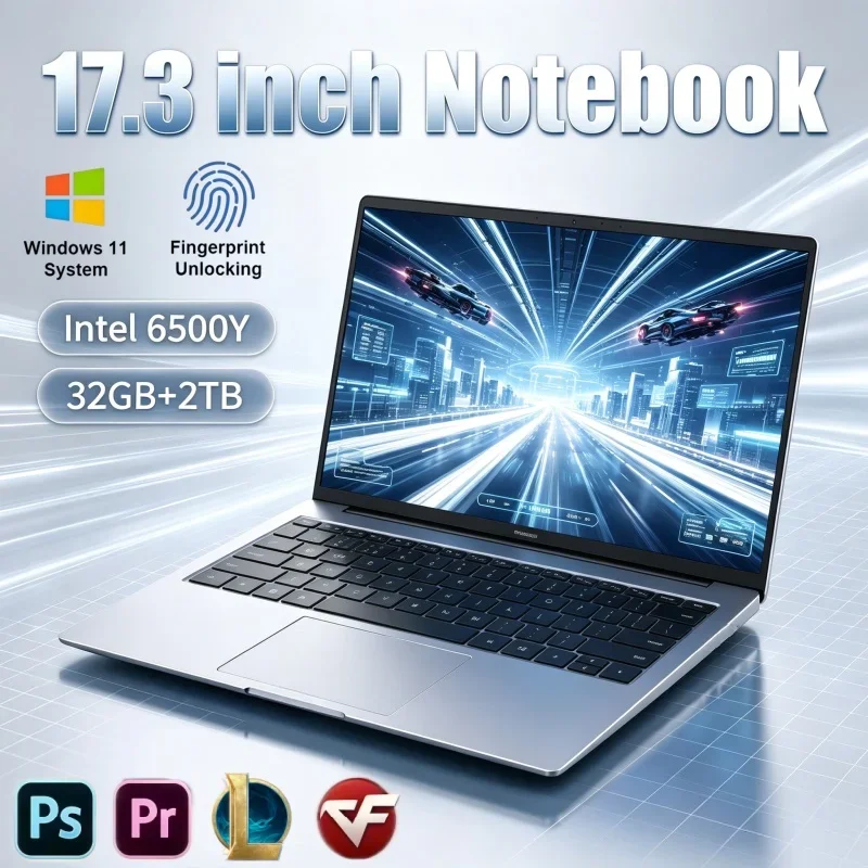 2026 New 17.3 Inch Notebook Computer Intel 6500Y 32GB RAM 2TB SSD Win11 Fingerprint Unlock Laptop For Study & Office