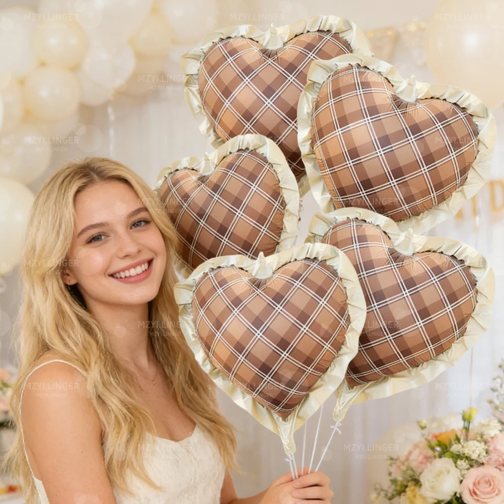 5 Stück 27 Zoll herzförmige Aluminiumfolienballons mit Spitzenmuster, geeignet für Geburtstage, Hochzeiten, Heiratsanträge, Jahrestage und Partydekorationen. – Detail 2