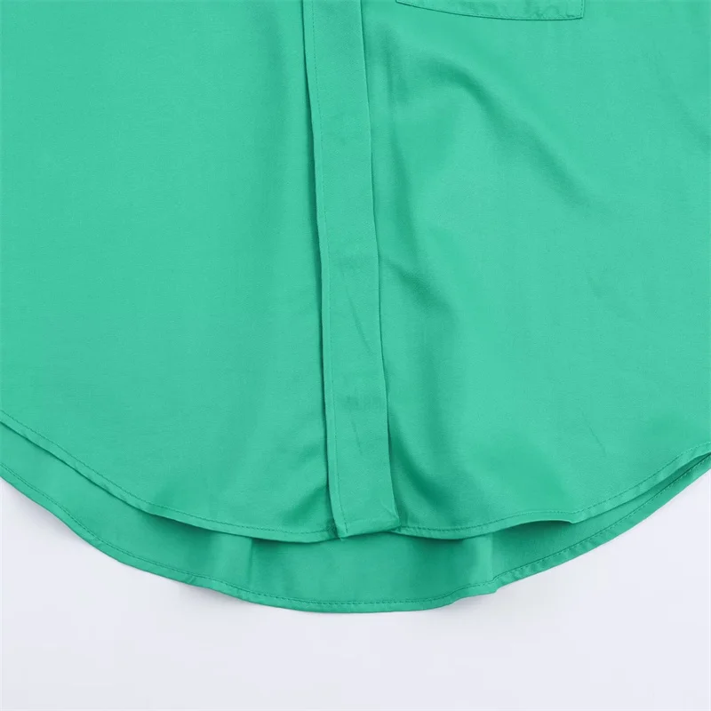 Camisa feminina 2025 outono novo estilo verde manga longa simples básico solto cetim textura camisa casual elegante único