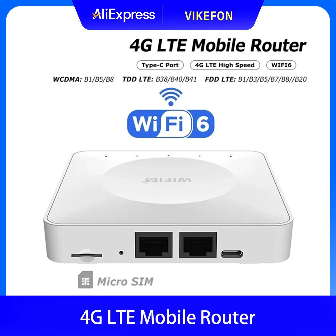 Connections Mobile Wireless Route4G LTE Router WiFi 6 SIM Card Modem Support 32 Device r Typc-C Interface for Asia Africa Europe