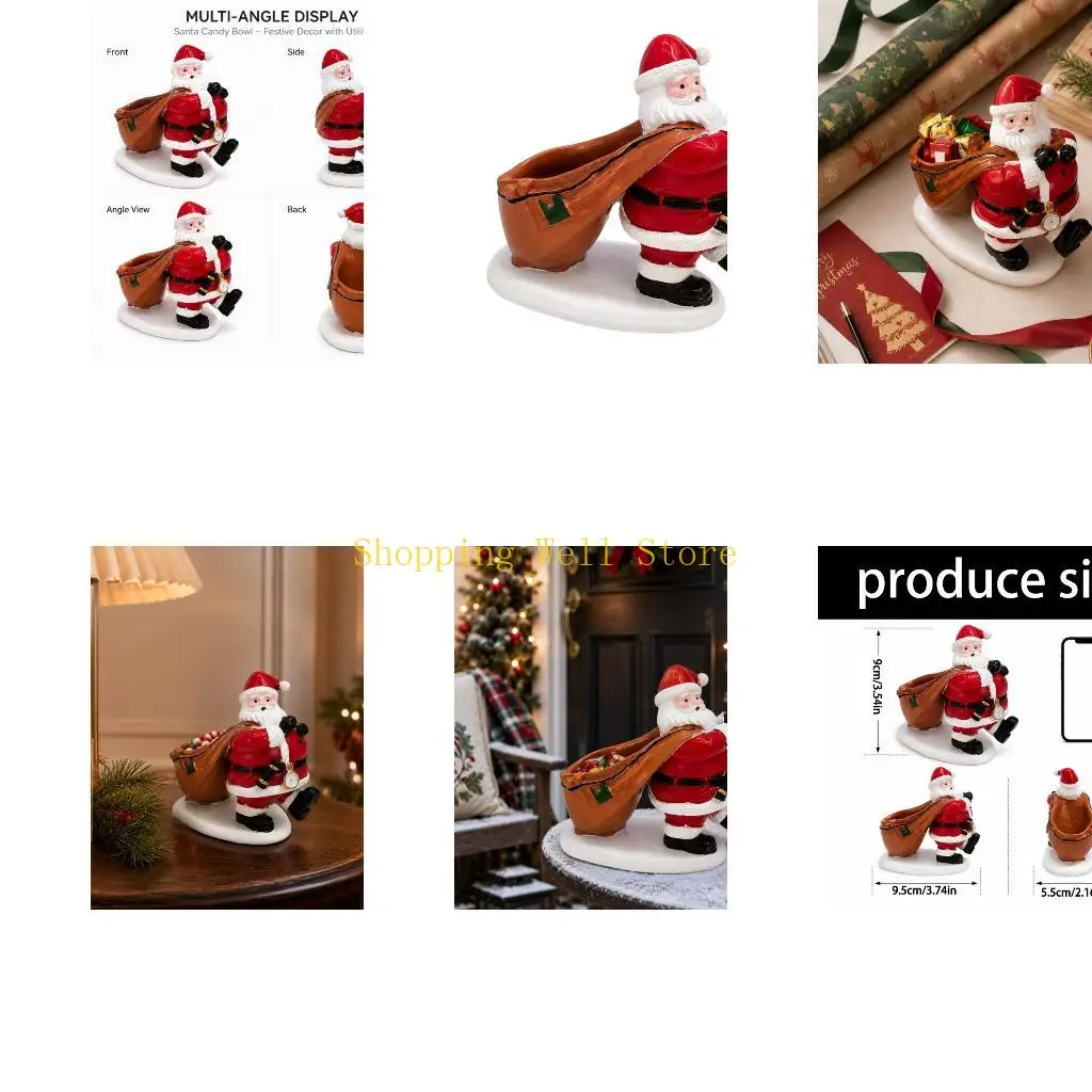 KX4B Santa Figurine with Integrated Open Gift Bag, Small Item Storage, and Christmas Display Use for Home, Shops, and Parties