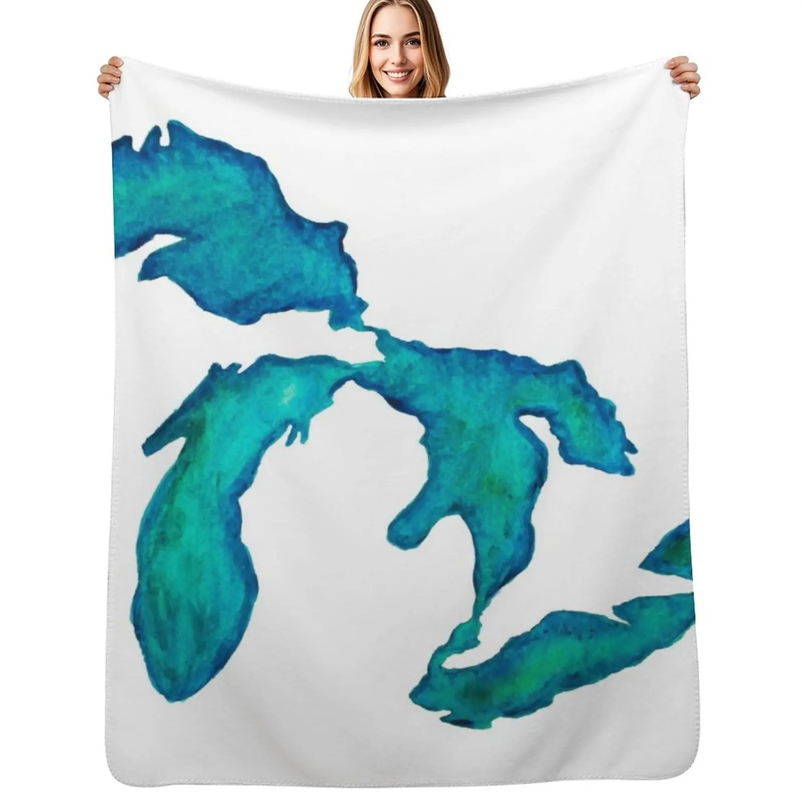 

watercolor Great Lakes Throw Blanket Cozy Light Blanket for Travel Camping Picnic