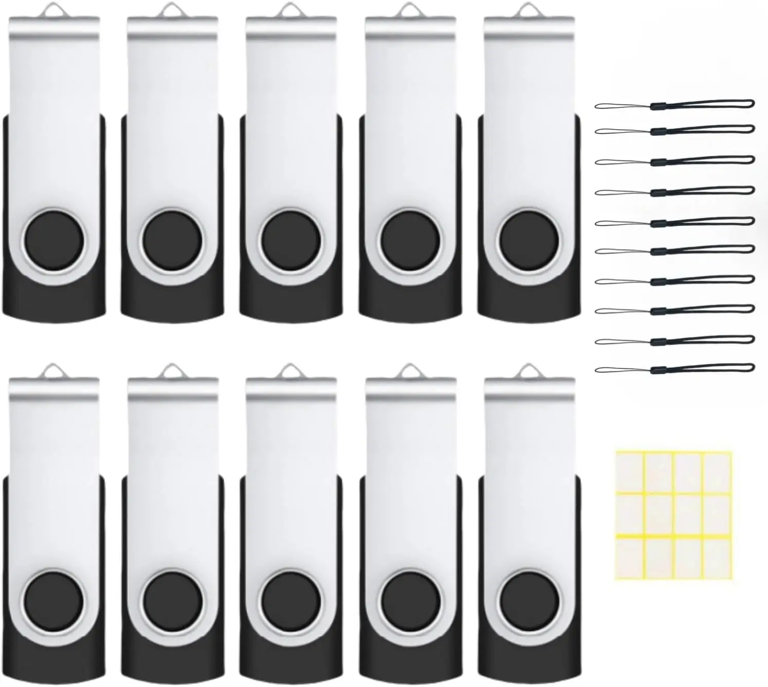 

Набор из 10 USB-флеш-накопителей 16 ГБ с поворотным механизмом, ремешком и этикеткой, черные, для хранения данных