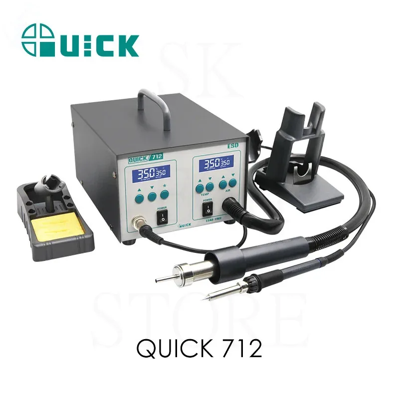 QUICK Soldering Station Rework Station 713 ESD Hot Air System Lead-Free With Hot Gun & Desoldering Sucker 712 Soldering Station