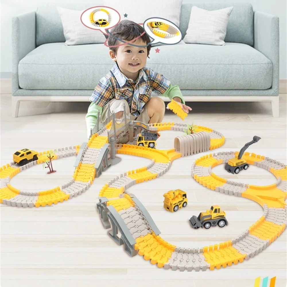 Jouet de piste flexible magique électrique pour enfants, voiture d'ingénierie, jouets de train pour enfants, cadeau d'anniversaire