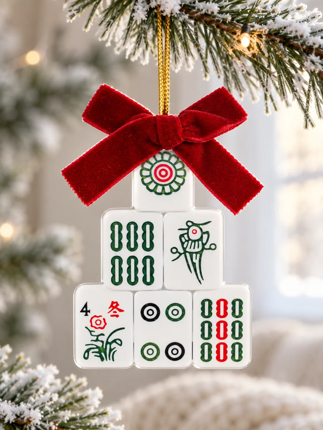 Creative Mahjong Christmas Tree Hanging Ornament, Acrylic Mahjong‑Tile‑Shaped Xmas Pendant, Festive Holiday Home Decoration Gift