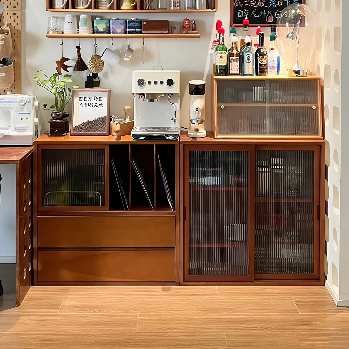 Solid wood bookcase, dining side cabinet, living room locker, partition module, free combination storage, medieval bookshelf