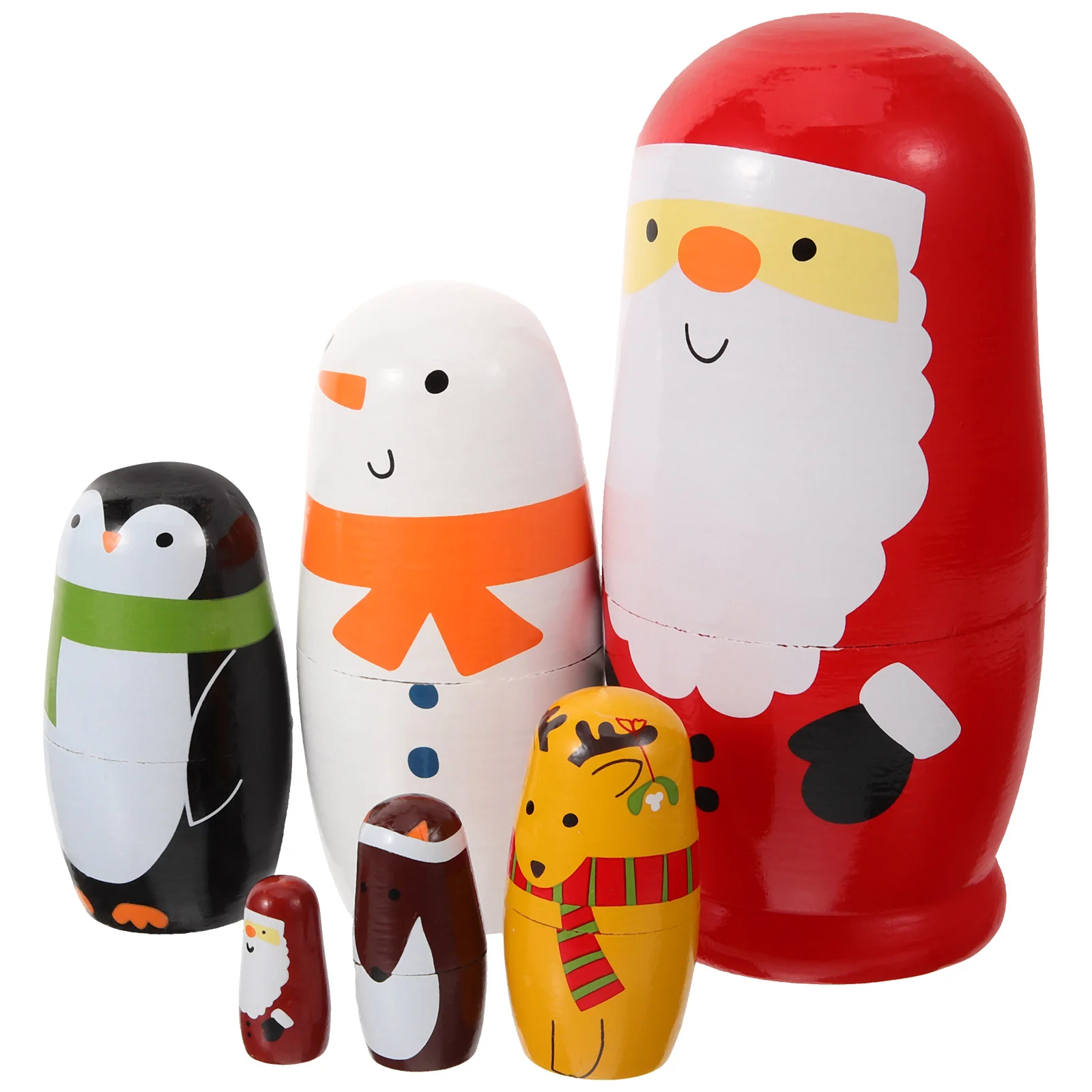 

6pcs Lovely Santa Claus Russian Nesting Dolls Handmade Wooden Matryoshka Toys Colorful Wood Baby Toy Gift for Kids