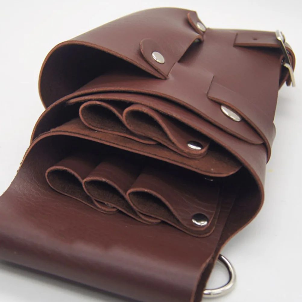 

Hairdresser Tool Waist Bag Brown Heavy Duty Scissor Organizer Portable Multi Pocket Utility Pouch for Salon Use