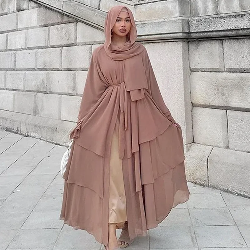 Middle East Fashion Classic Islamic Dubai New Chiffon Cardigan Robe Jalabiya for Women Fashion Open Abaya Femme Musulman