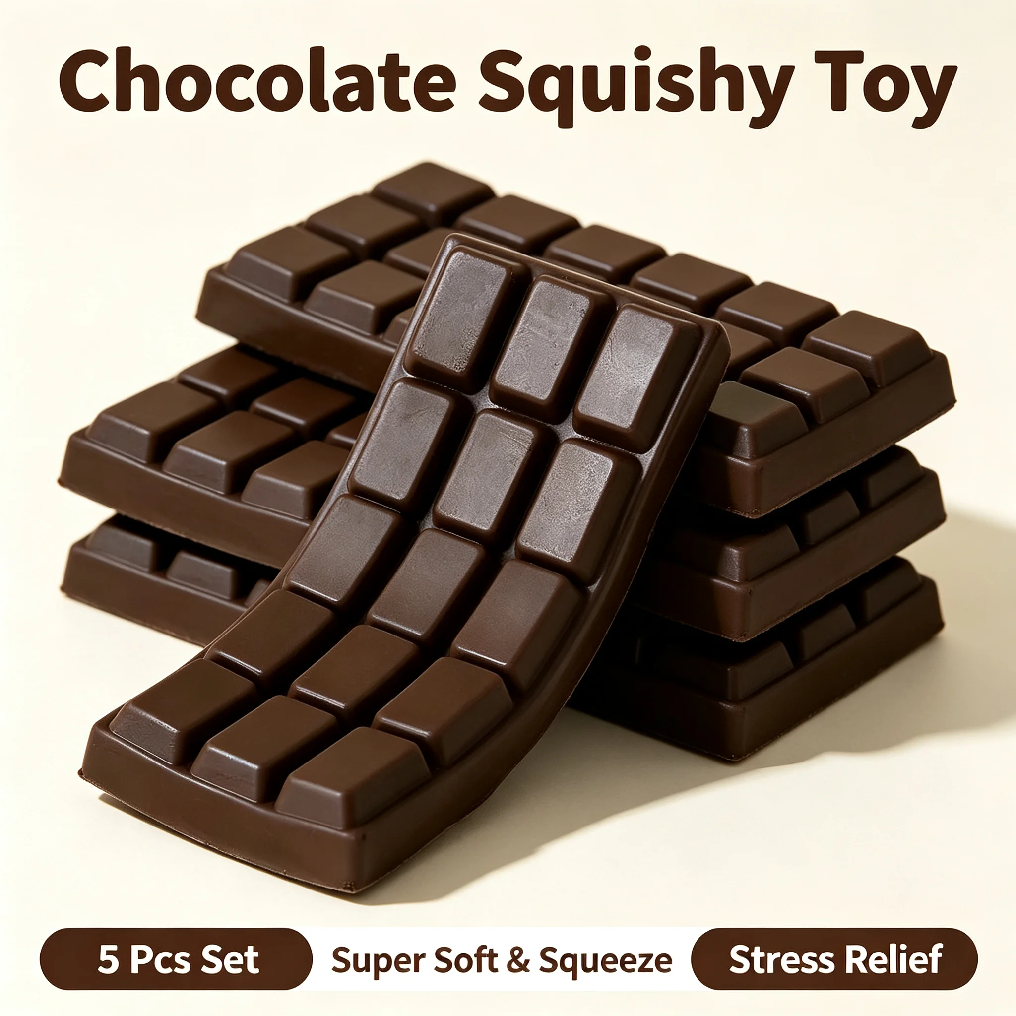 5Pcs Set Chocolate Slow Rising Squishy Toy PU Material Simulation Chocolate Bar Super Soft Stress Relief Fidget Squeeze Toy