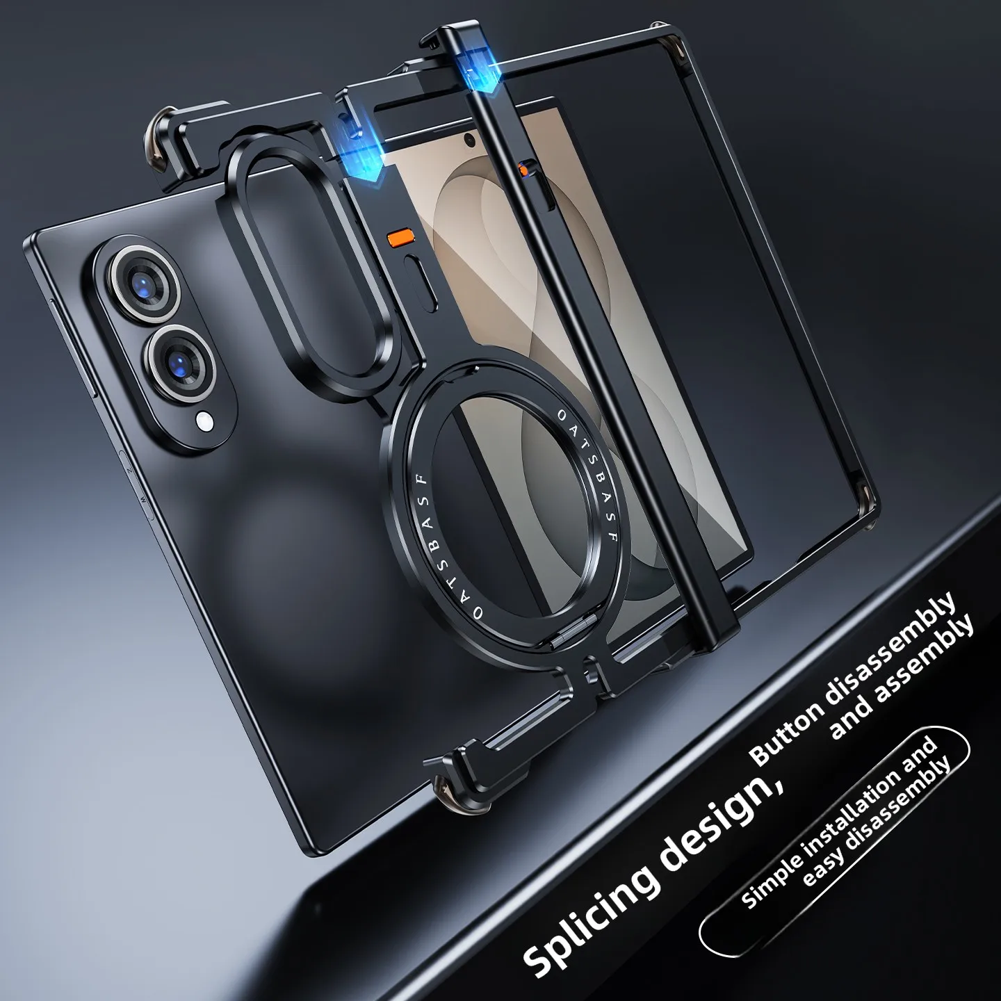 Eary Bezramkowe metalowe etui do Samsung Galaxy Z Fold 8 z 360 °   Obrotowy, magnetyczny uchwyt, minimalistyczna obudowa aluminiowa na telefon, zapewniająca pełną ochronę. — zdjęcie produktu 3