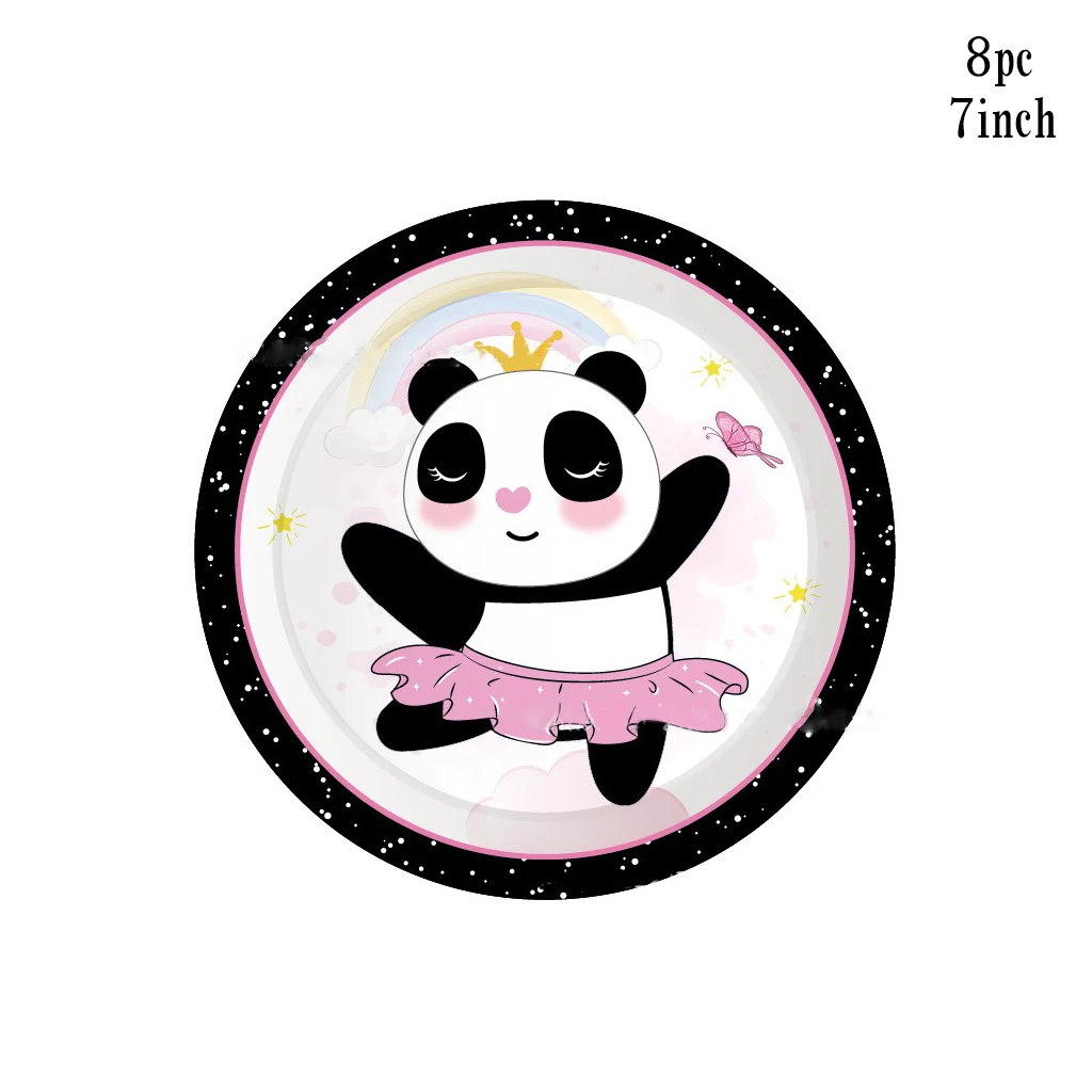 8Guests Giant Panda Disposable Tableware Cute Panda Plates Napkin Panda Theme Happy Birthday Party Kids Babyshower Decor