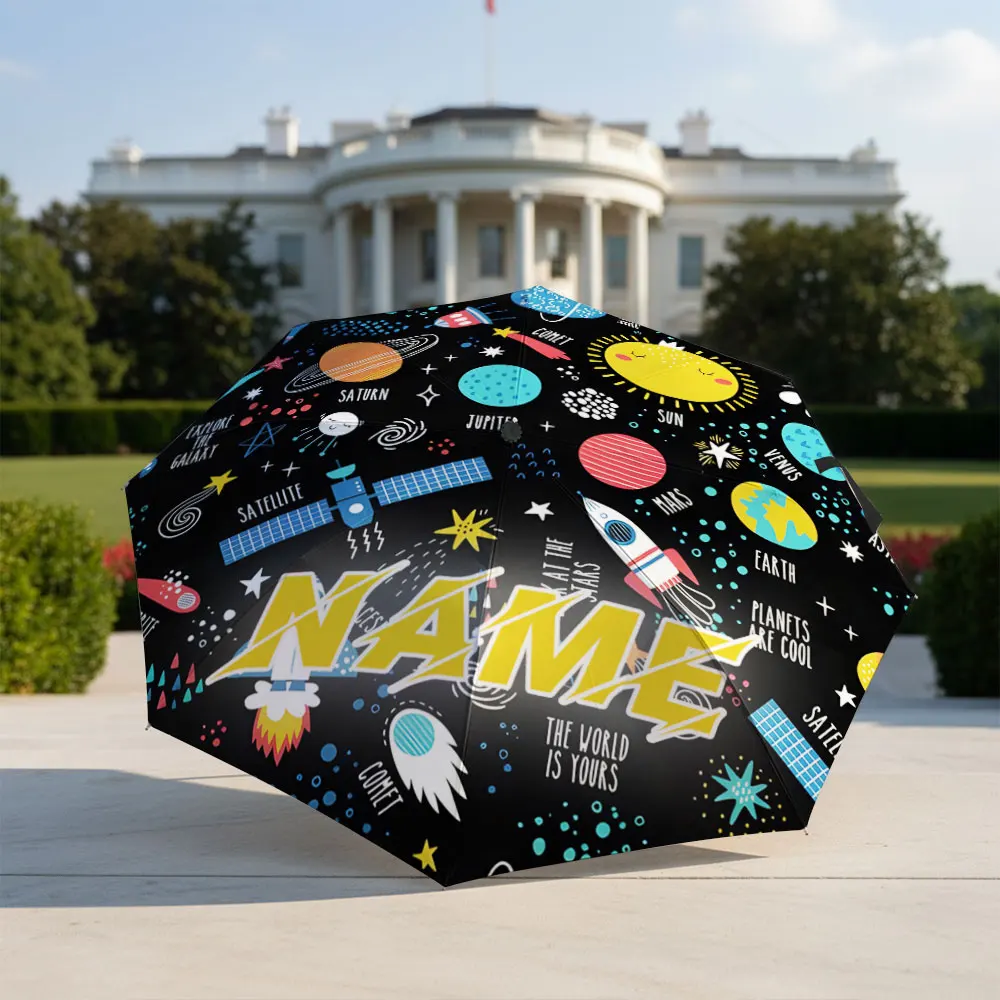 Custom Name umbrella, Solar System Adventure Umbrella,Explore the Galaxy Design Fashion Folding Umbrella for Sunny and Rainy