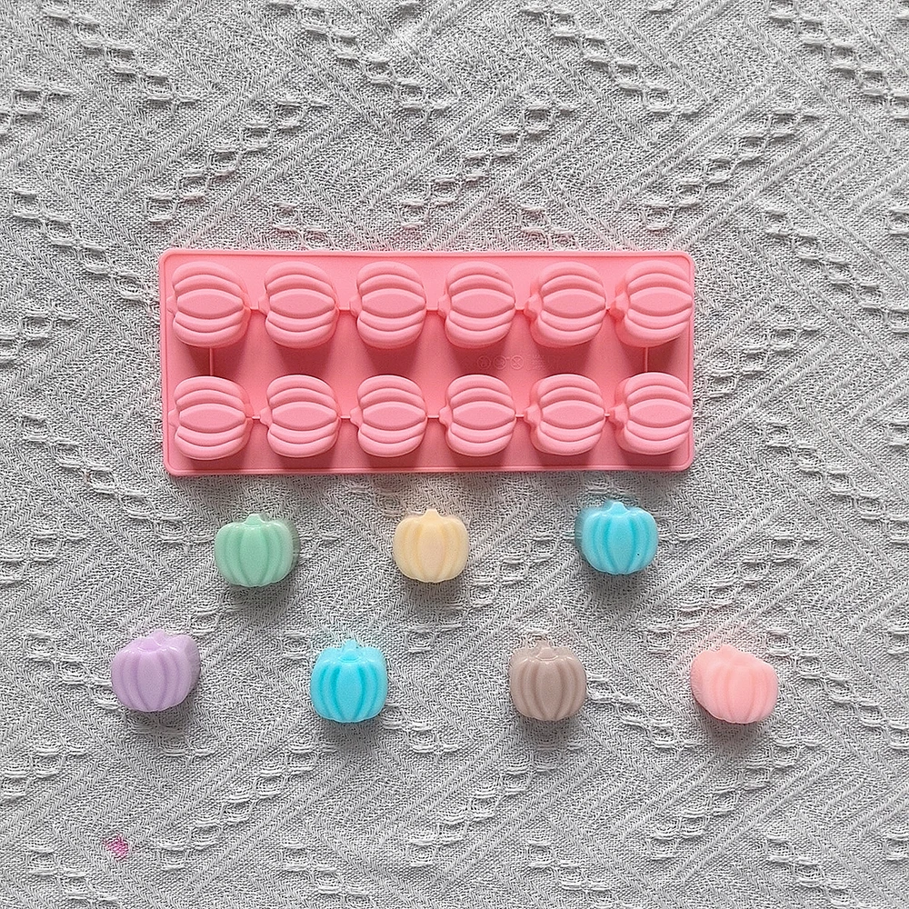 1 st 12 holte pompoenvormige siliconen mal, DIY koekje, snoep, chocolade, dessert, taart decoratie plug-in, keuken bakvorm