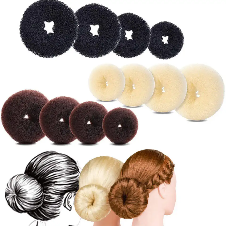 Juego de 4 moldeadores de moños para el cabello, moños tipo donut con 4 tamaños, esponja mágica de espuma, herramientas fáciles para peinar el cabello con anillos grandes, accesorios para el cabello para mujeres