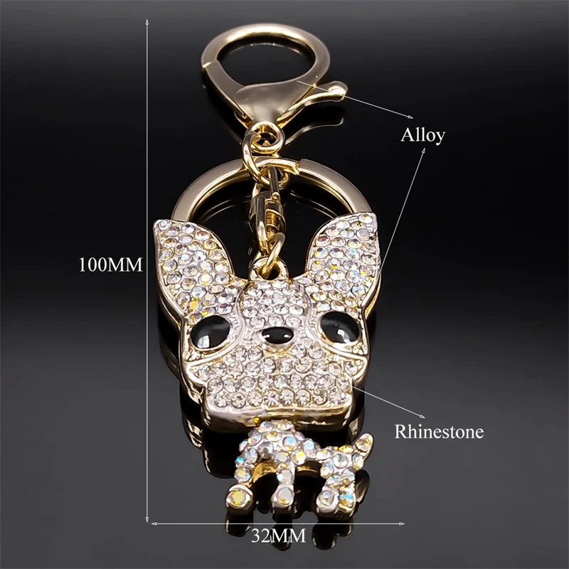 Animal Dog Chihuahua Keyring Holder Rhinestone Alloy Pet Lover Handbag Purse Keychain Car Bag Accessories Jewelry llavero