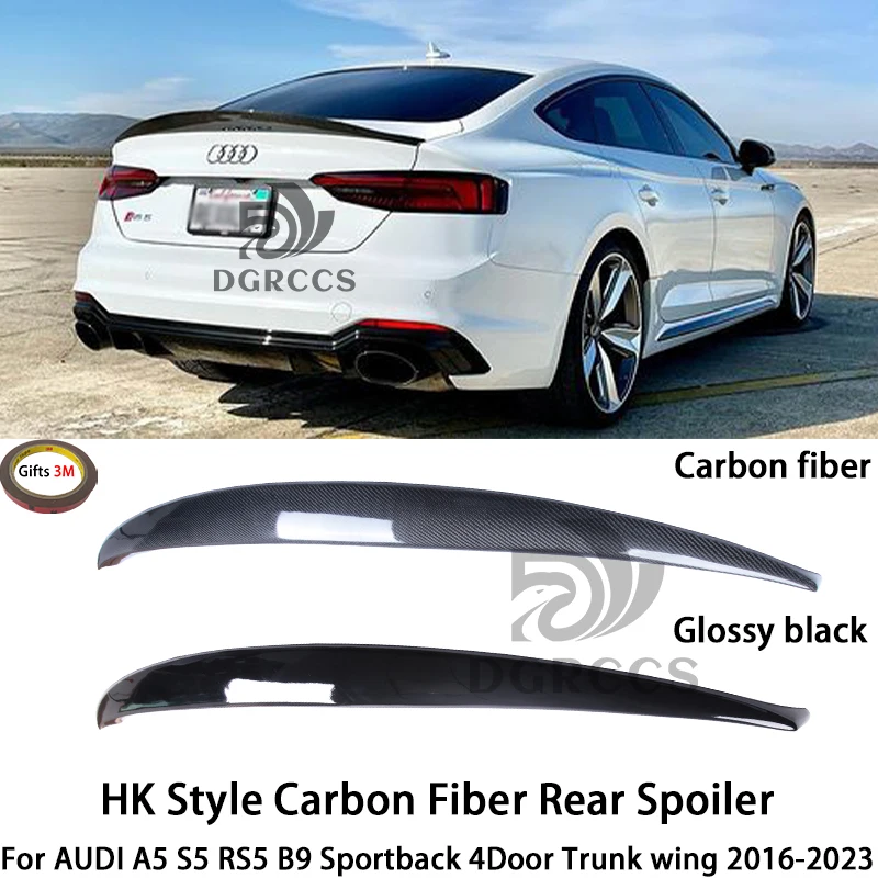 

For AUDI A5 S5 RS5 B9 Sportback 4Door HK Style Carbon fiber Rear Spoiler Trunk wing 2016-2023 Carbon fiber Glossy black