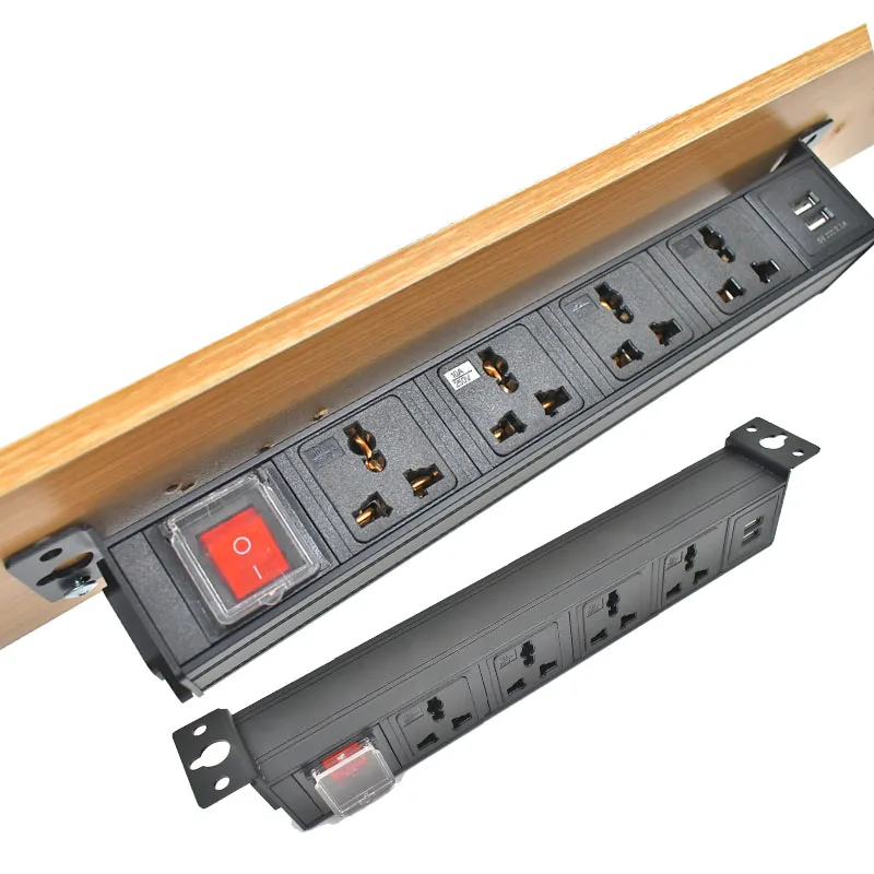 PDU power strip C14 port  Desktop socket hidden Office Electrical Outlets 1-9AC 10A Universal output socket USB charge