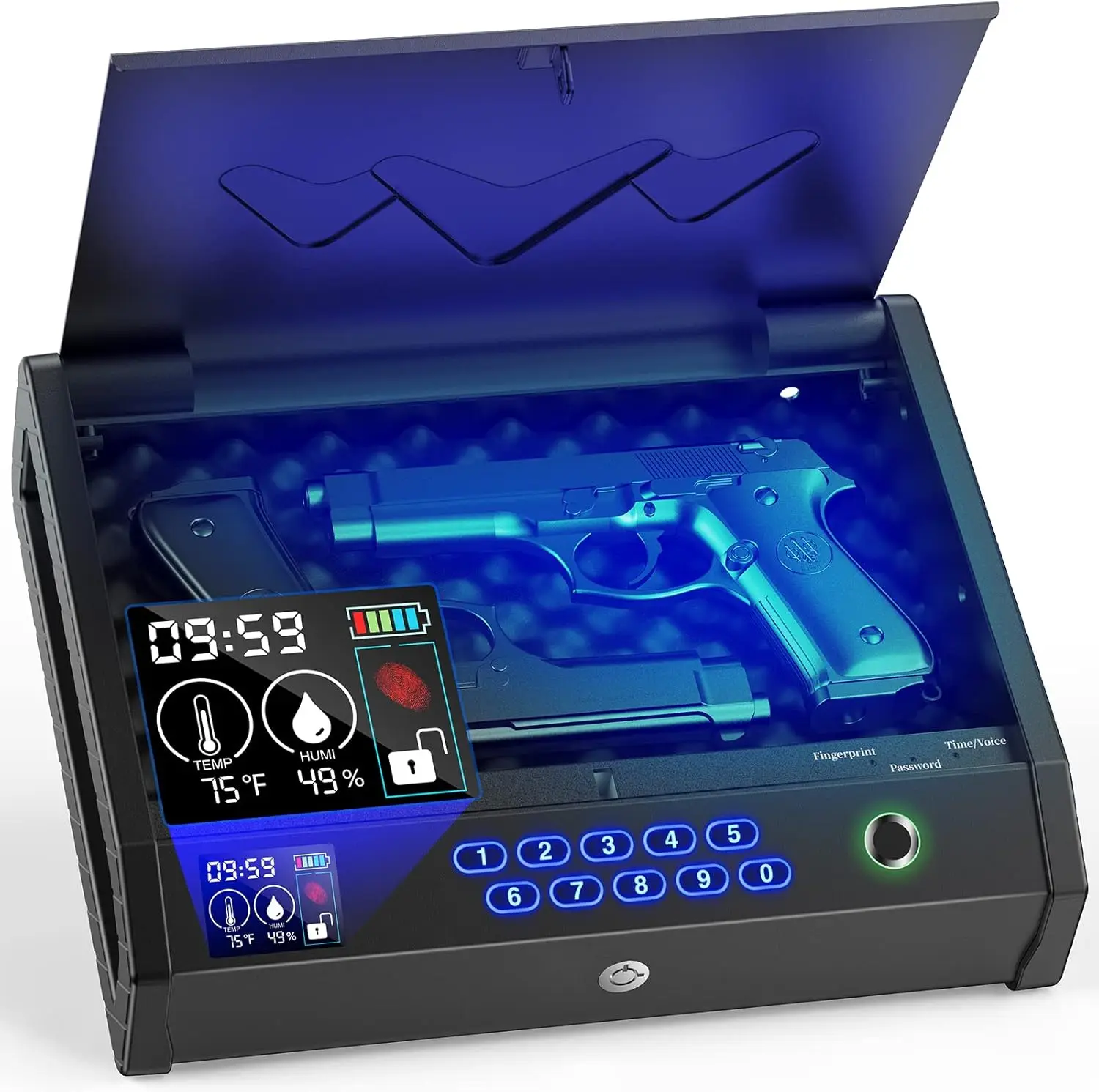 

Gun Safe Biometric Safes for Pistols with LCD Display of Time Battery Fingerprint Quick Access Handgun Safe Pistol Bedside