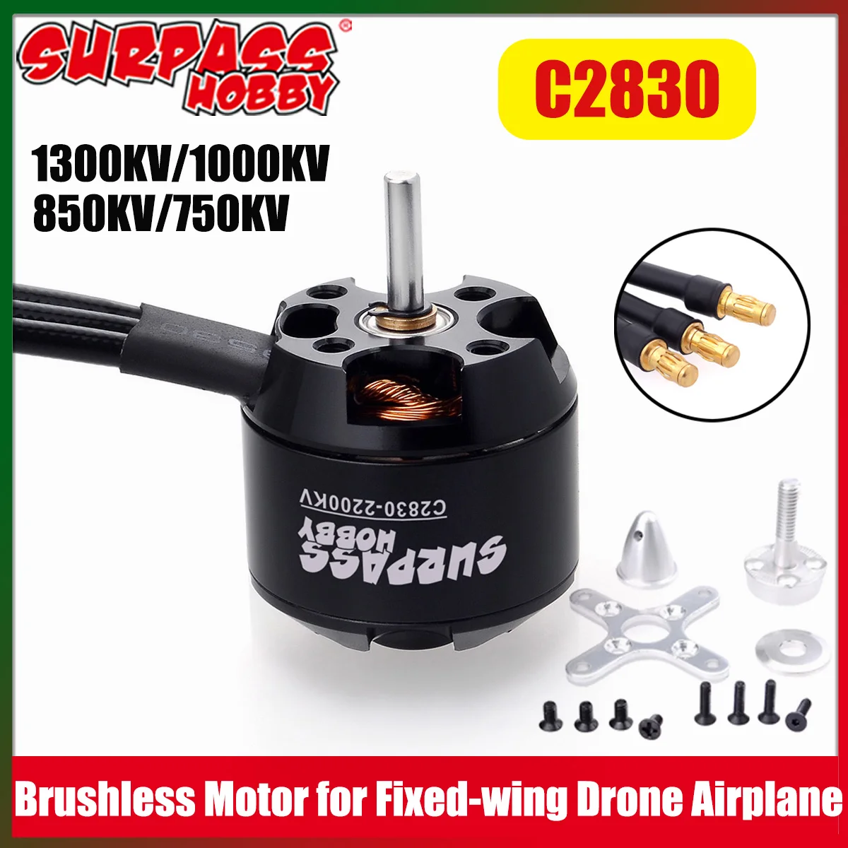 

SURPASS HOBBY 2830 1300KV 1000KV 850KV 750KV Outrunner Brushless Motor 14 Poles for RC Airplane Fixed-wing Aircraft Drone Glider