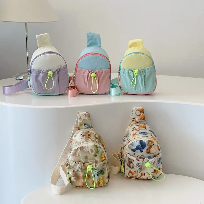 

Going Out Fashionable Sweet Dopamine Children's Bag Contrasting Colors New Splicing Storage Bag Kindergarten Cute Messenger Bag