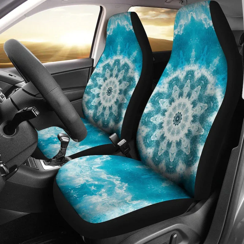 

Blue Green Teal Mandala Ocean Waves Car Seat Covers Pair, 2 Front Car Seat Covers, Seat Cover for Car, Car Seat Protector, Car A