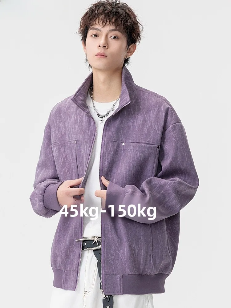 

Trendy Oversized Stand Collar Men's Jaet Spring Autumn Loose Casual Workwear Dyeing Faionable Street Sle Zipper Closure