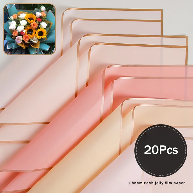 20-Pack Gold Edge Flower Wrapping Paper – Waterproof Bouquet Packaging for Birthday, Wedding & Mother‘s Day Gifts