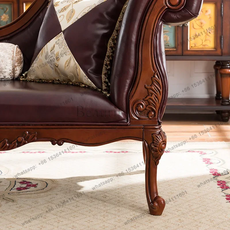 yj57 American full solid wood chaise longue, living room, bedroom beauty couch, toffee chair, European leather