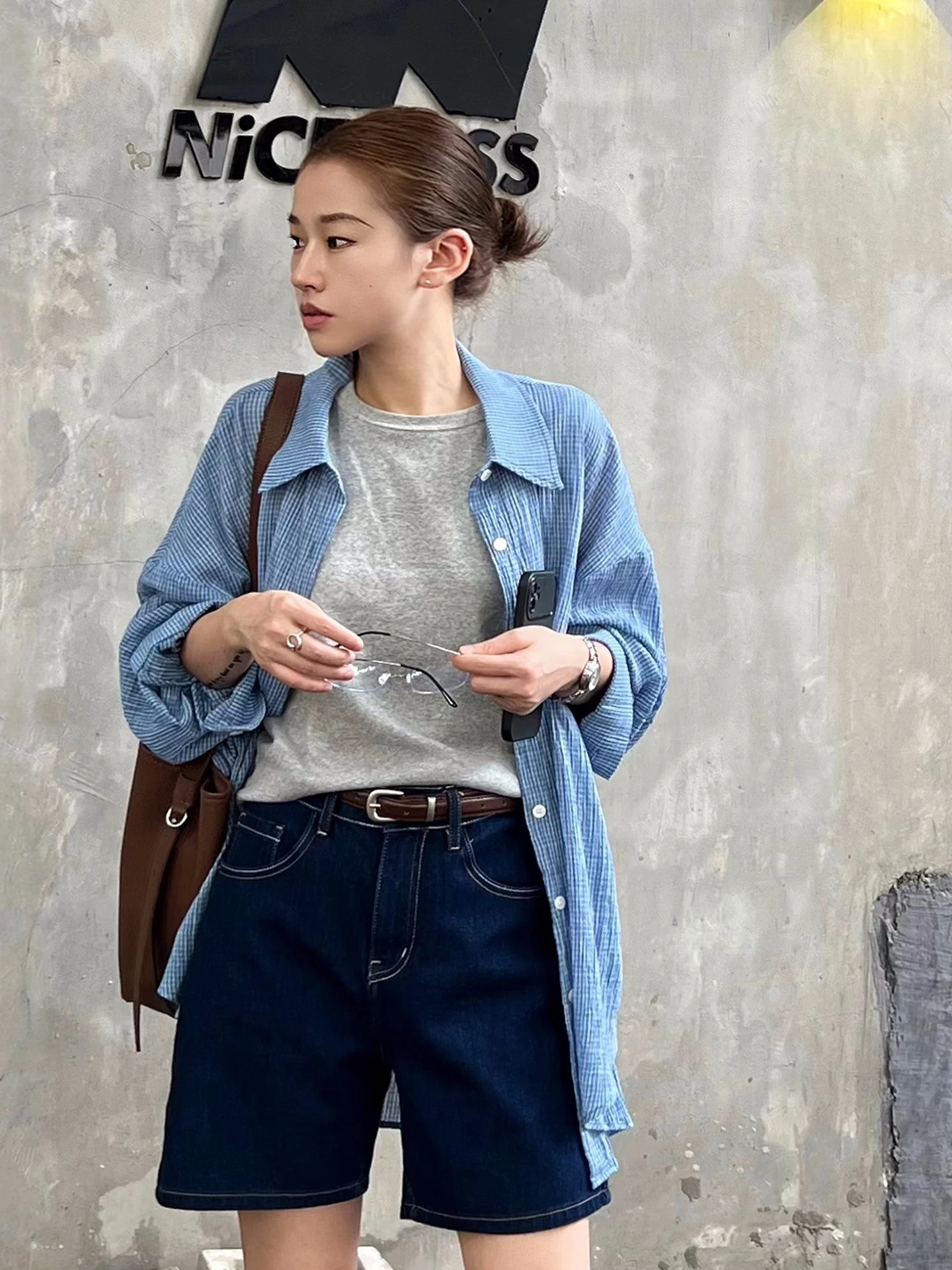 

Blue Plaid Long Sve Women's irt Loose Fit Cotton Waed Spring Autumn New Sle Casual Comfortable Top by MAY MUZIYA