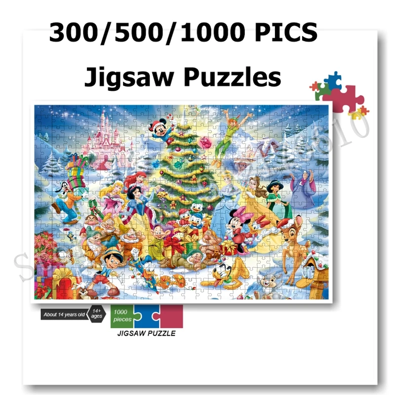 

Christmas Disney Party Jigsaw Puzzles Snow White and The Seven Dwarfs Mickey Pink Castle Gift 300/500/1000 Pics Puzzle Game Toys