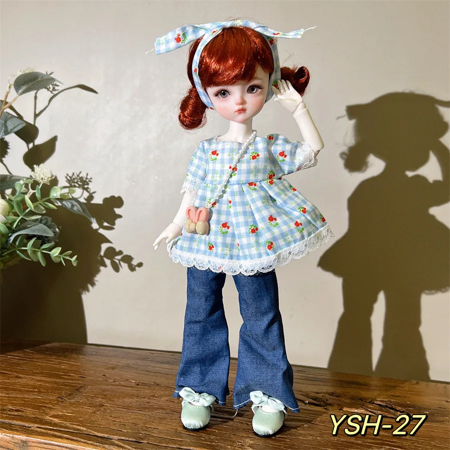 

6 Points BJD Doll Dress Up Clothes 30 Cm Doll Clothes Fashion Trend Doll Clothing Jeans Plus Floral Tops Cute and Versatile