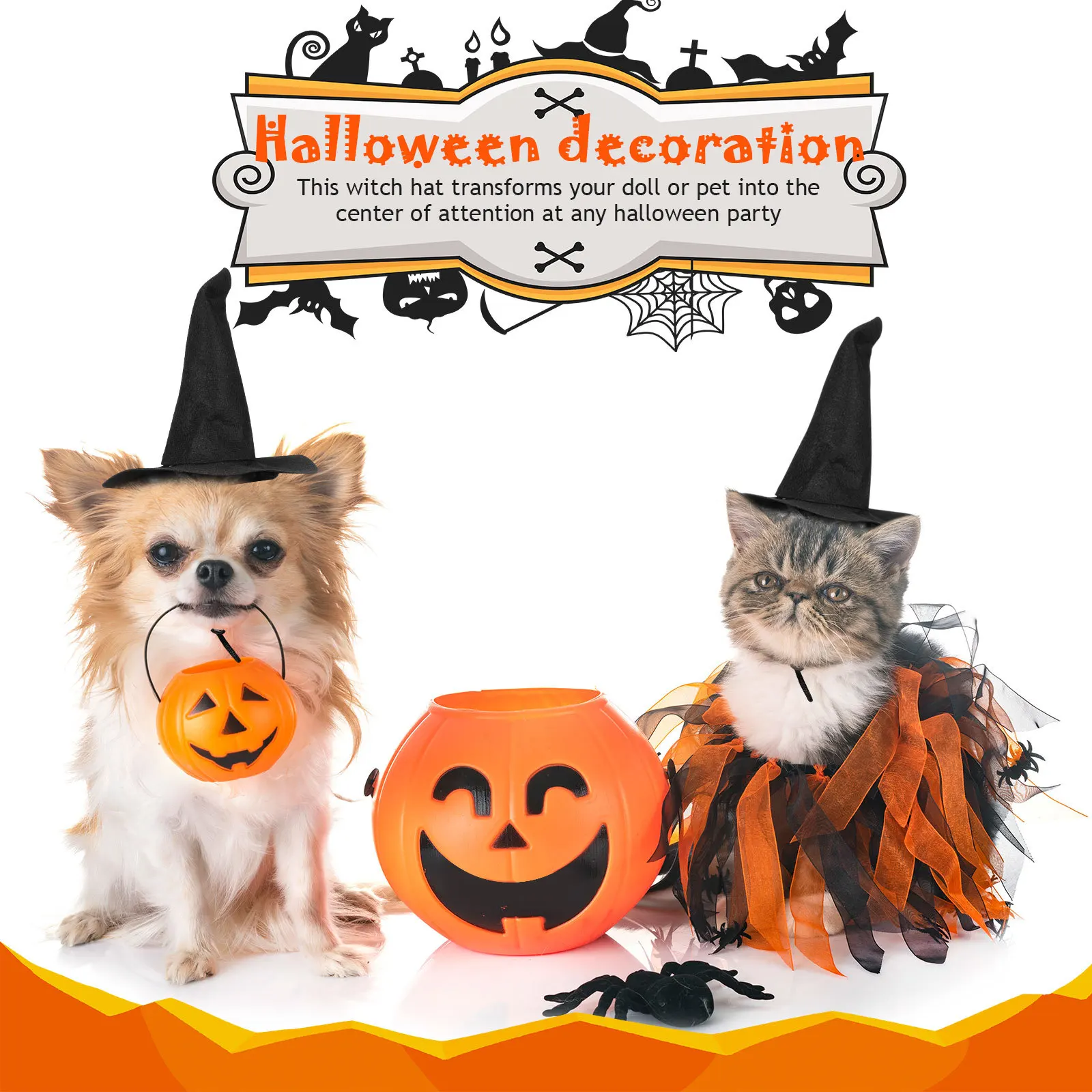 قبعة الساحرة 2 قطعة صغيرة لحفلة الهالوين للأطفال معالج زي الطفل قبعة الحيوانات الأليفة DIY بها بنفسك الحرفية مخيف ديكور دمية ملحق الاستخدام الموسمي