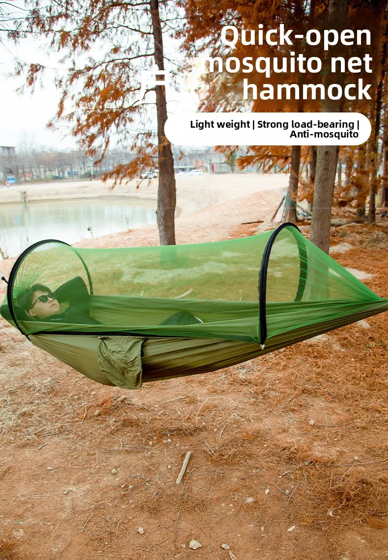 Outdoor portable folding hammock with mosquito net swing travel hiking camping durable hammock material, fabric