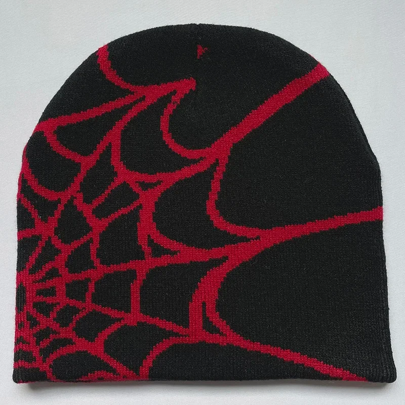 Y2K Knitted Warm Hip Hop Unisex Elastic Knit Hat Skull Cap New Goth Spider Web Jacquard Beanie Caps For Women Men