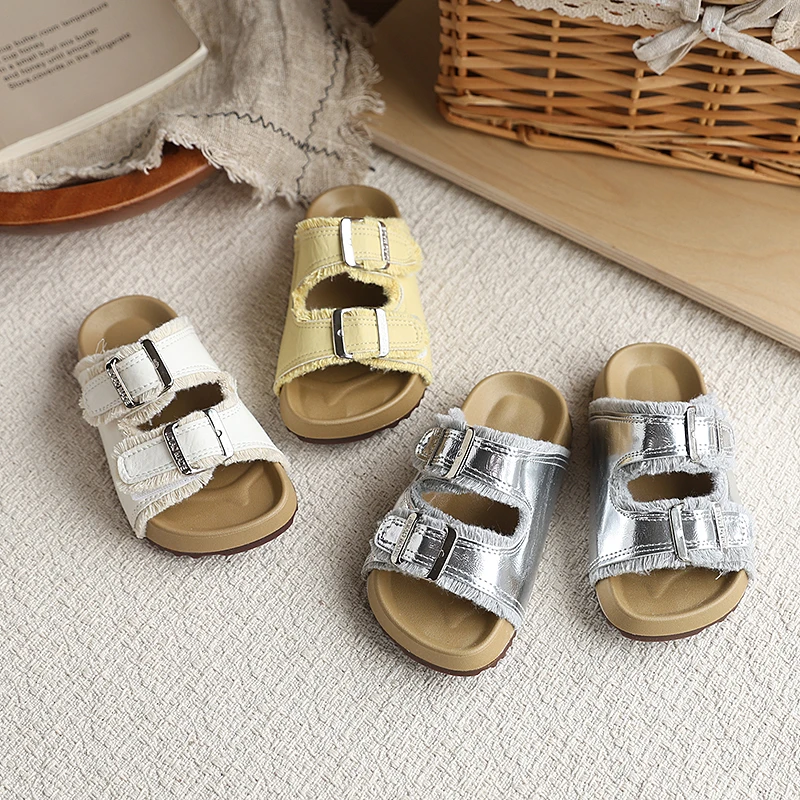 Kids Buckle Mule Sandals Toddler Boys Girls Casual Open Toe Flat Slides Children's Outdoor Beach Shoes Soft Bottom Summer New