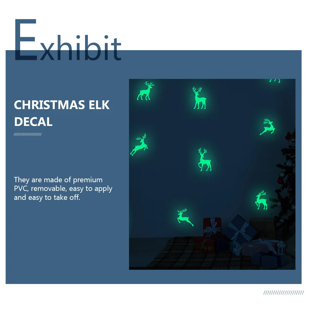 

1 pc Luminous Elk Sticker Christmas Winter Theme Fluorescent Glass Door Decal Adhesive Wall Decor For Home Party Window
