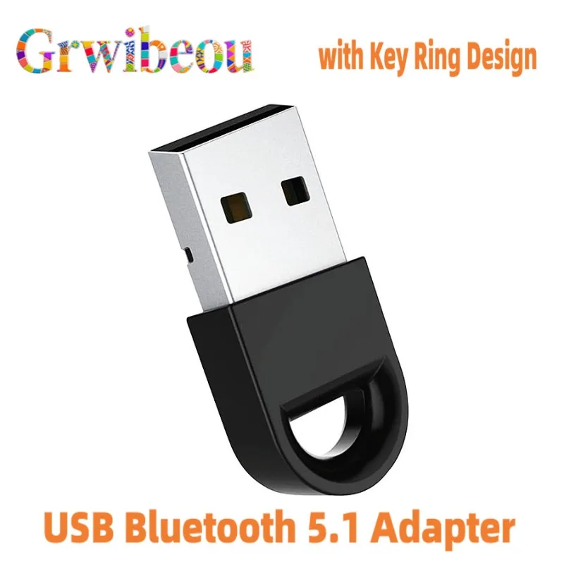 USB Bluetooth 5.1 Adapter with Key Ring Design Durable Metal & Plastic Stable Connection for PC Laptop Wireless Speaker Audio