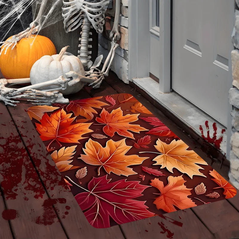 1pcMaple Leaf Suitable for Home, RV, Indoor/Outdoor Entry Mat - Fiery Red & Golden Maple Leaf Pattern, Machine Washable Suitab