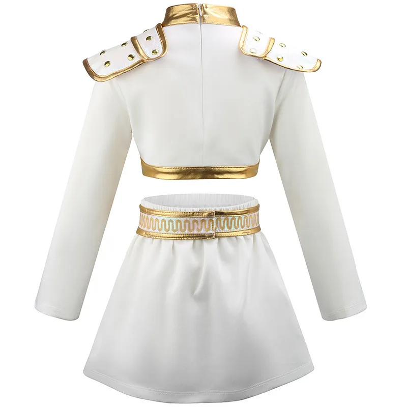 Toddler Girl White Gold Sequined Formal Outfit Long Sleeve Top + Skirt 2Pcs Set Girl Birthday Party Celebration Cute Dress 2-12T