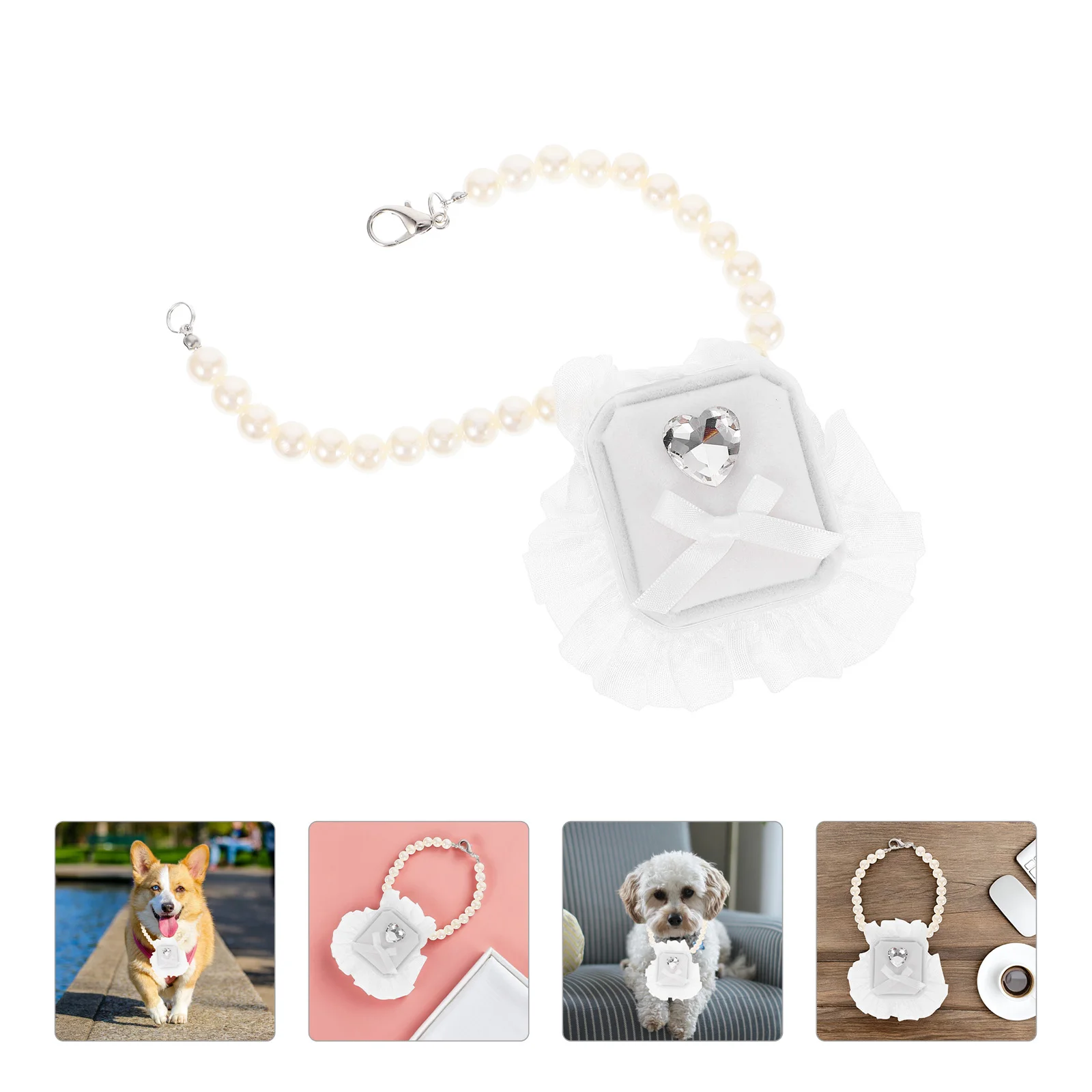 

Pet Wedding Ring Box Pearl Dog Collar Necklace Pillow Bridal Jewelry for Engagement