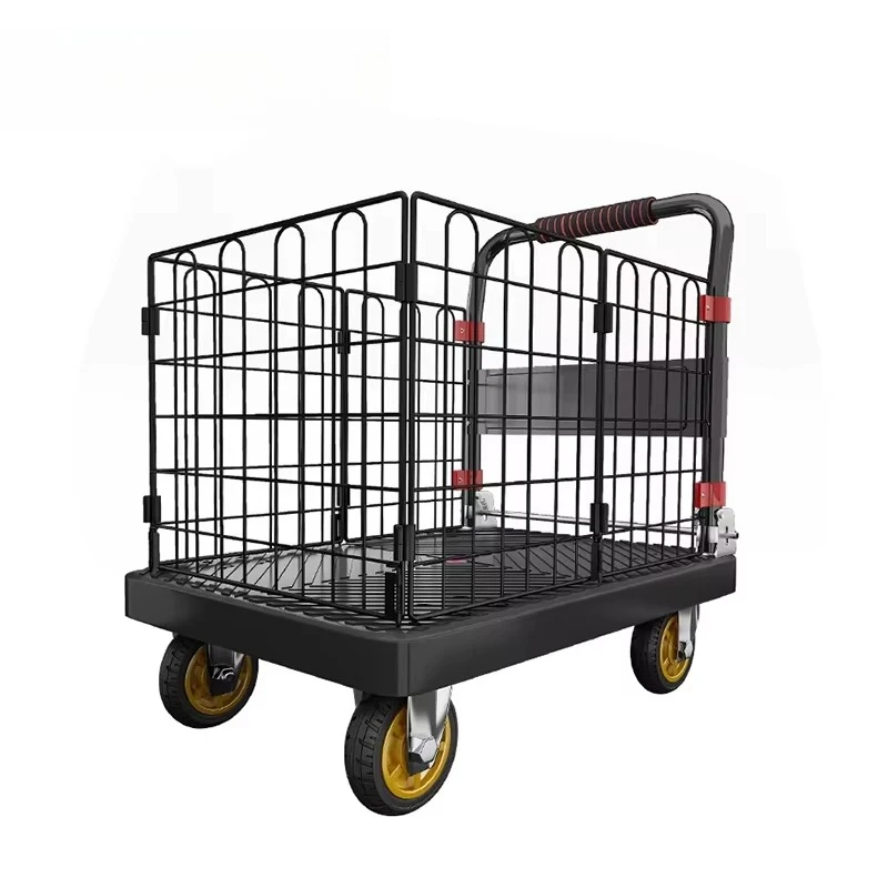 

Foldable Plastic Four-Wheel Transport Trolley Silent Handcart Fence Customizable Small Pull Cart for Home Use Cargo Transport
