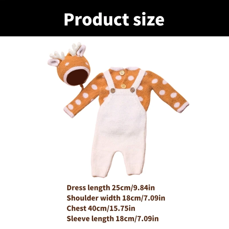 F1CB Seasonal Baby Picture Taking Outfit Reindeer Hat and Soft Knit Pants with Tops Sweater for Christmas Photos